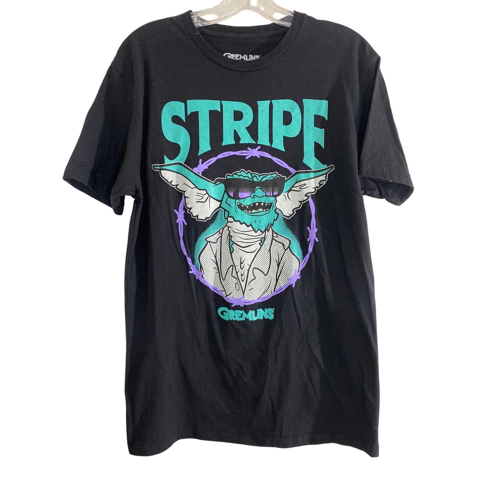 Gremlins Stripe Graphic Tee Mens Medium Black Excellent Short Sleeve 80s Movie
